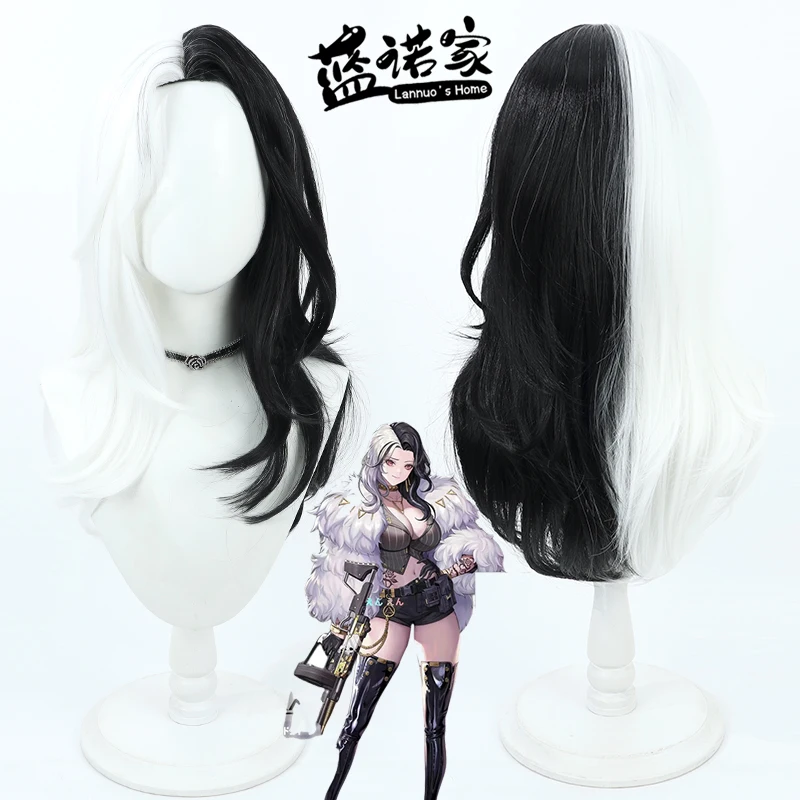 

Rosanna Cosplay Wig Anime NIKKE:The Goddess of Victory White Black Long Heat Resistant Synthetic Hair Party Wigs + Wig Cap