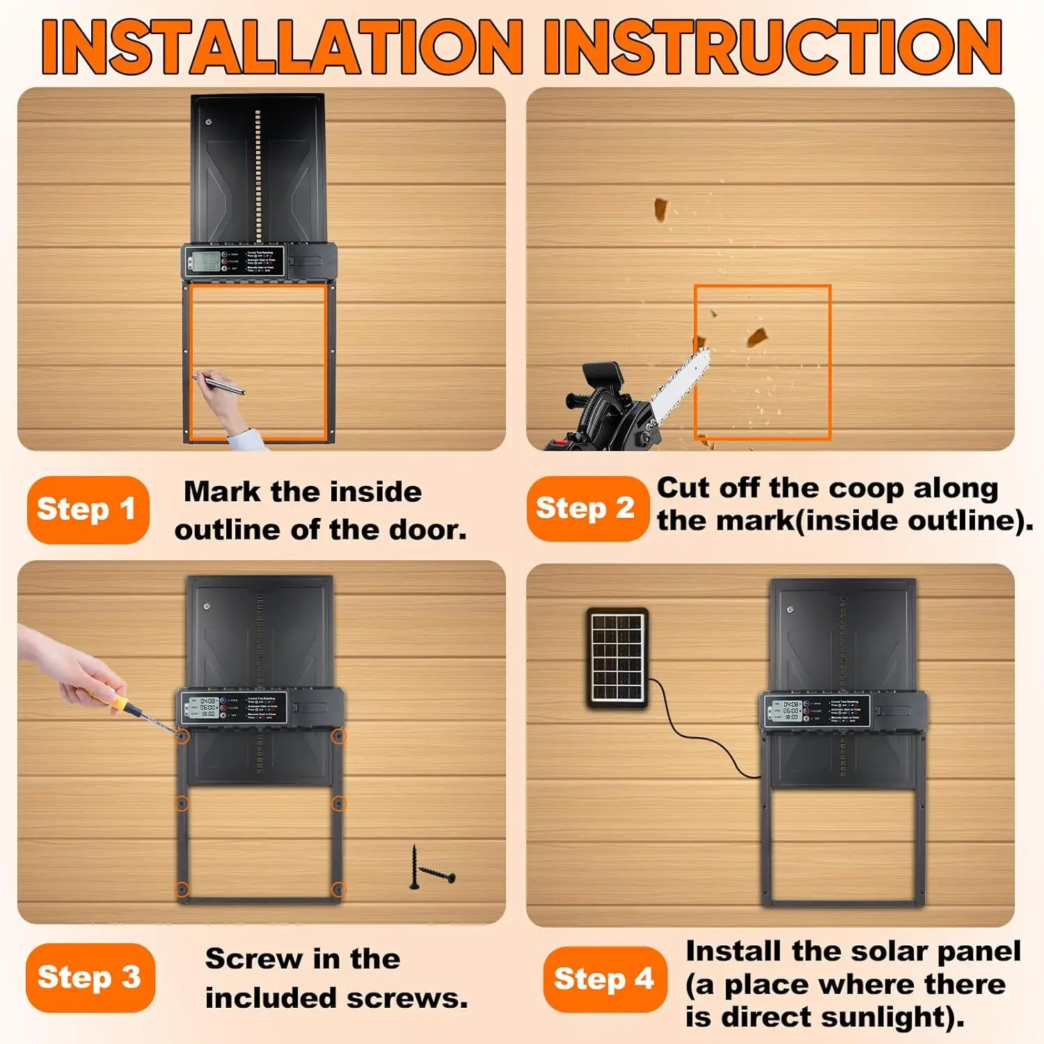 大型ソーラー式全自動鶏小屋ドア アルミ合金製 タイマー・リモコン・LCD液晶画面付き 簡単鶏小屋管理