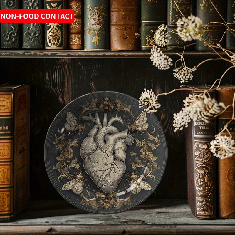 Gothic Anatomical Heart Ceramic Decor Plate - Hanging Wall Art， Suitable for home, living room, office, and study decoration