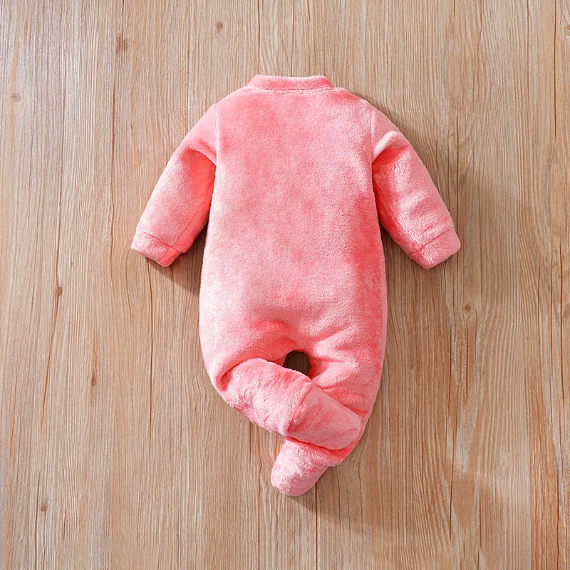 Newborn baby jumpsuit Autumn and Winter Flannel pink Dinosaur Embroidered Legged Foot hugging baby clothes Unisex 0-18 months