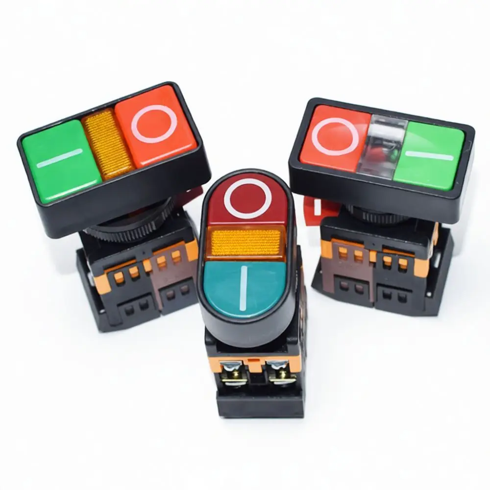 Illuminated Double Push Button Switch Red Green LED Indicator 660V Electrical Control Panel Accessory Mechanical Equipment Part