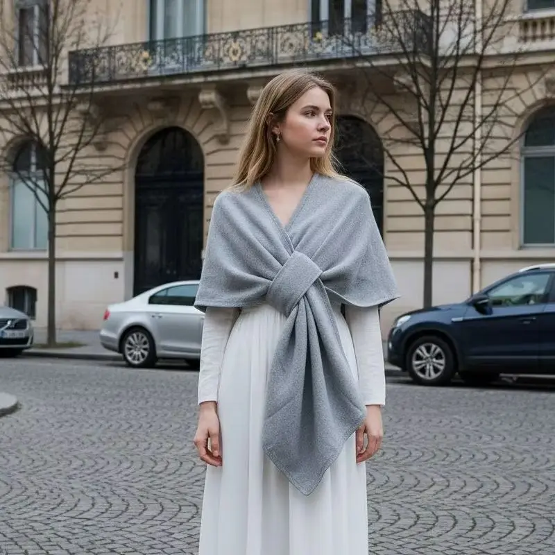 

Women's Elegant Shawl Autumn Winter Cardigan Poncho Fashion Thicken Warm Soft Outerwear Cloak Pashmina Solid Color Scarf