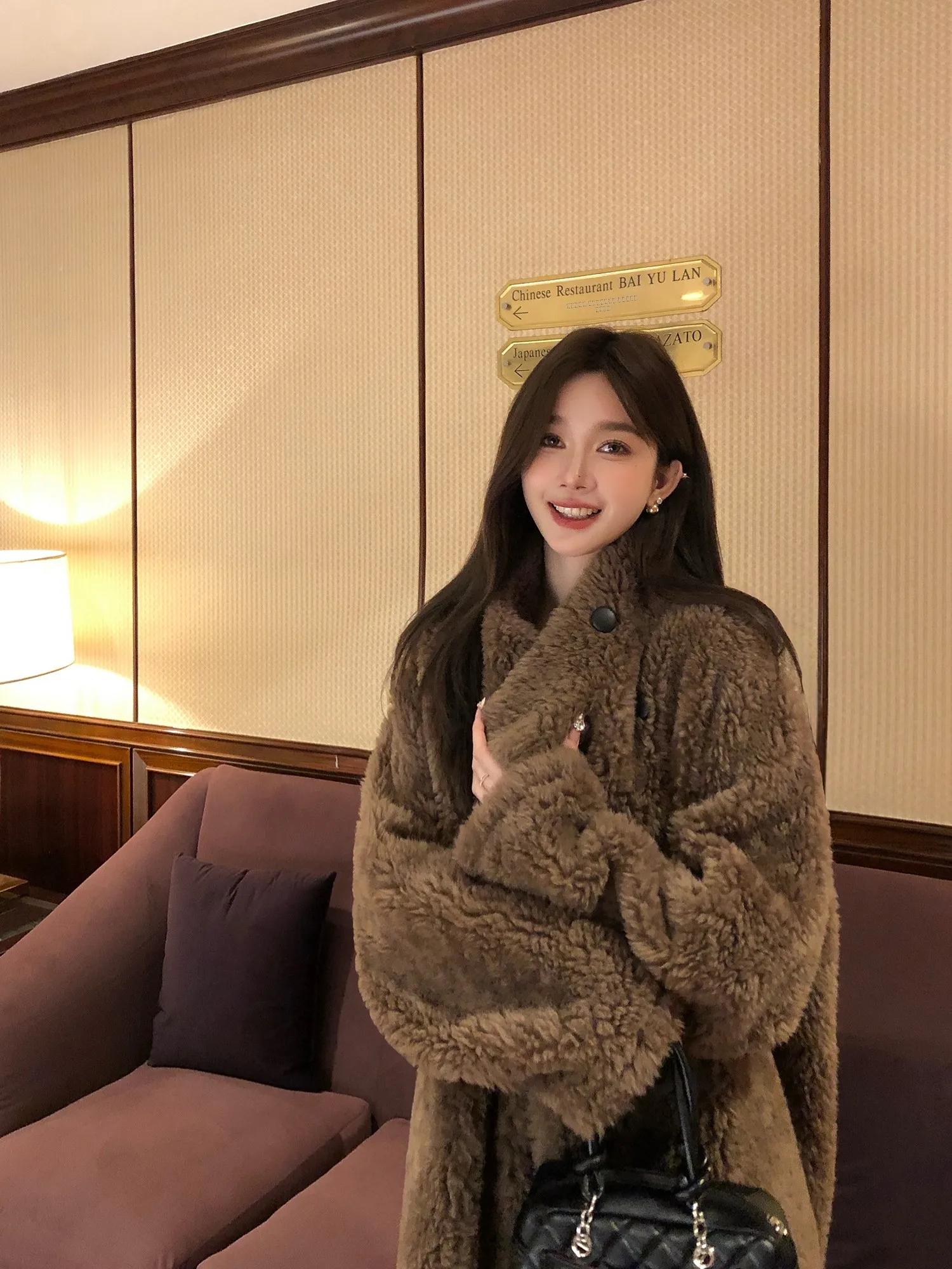 

Женское шерстяное пальто LM Street Sle с отделкой из овечьей шерсти: комфортное, теплое, модное, в корейском стиле, зимняя верхняя одежда