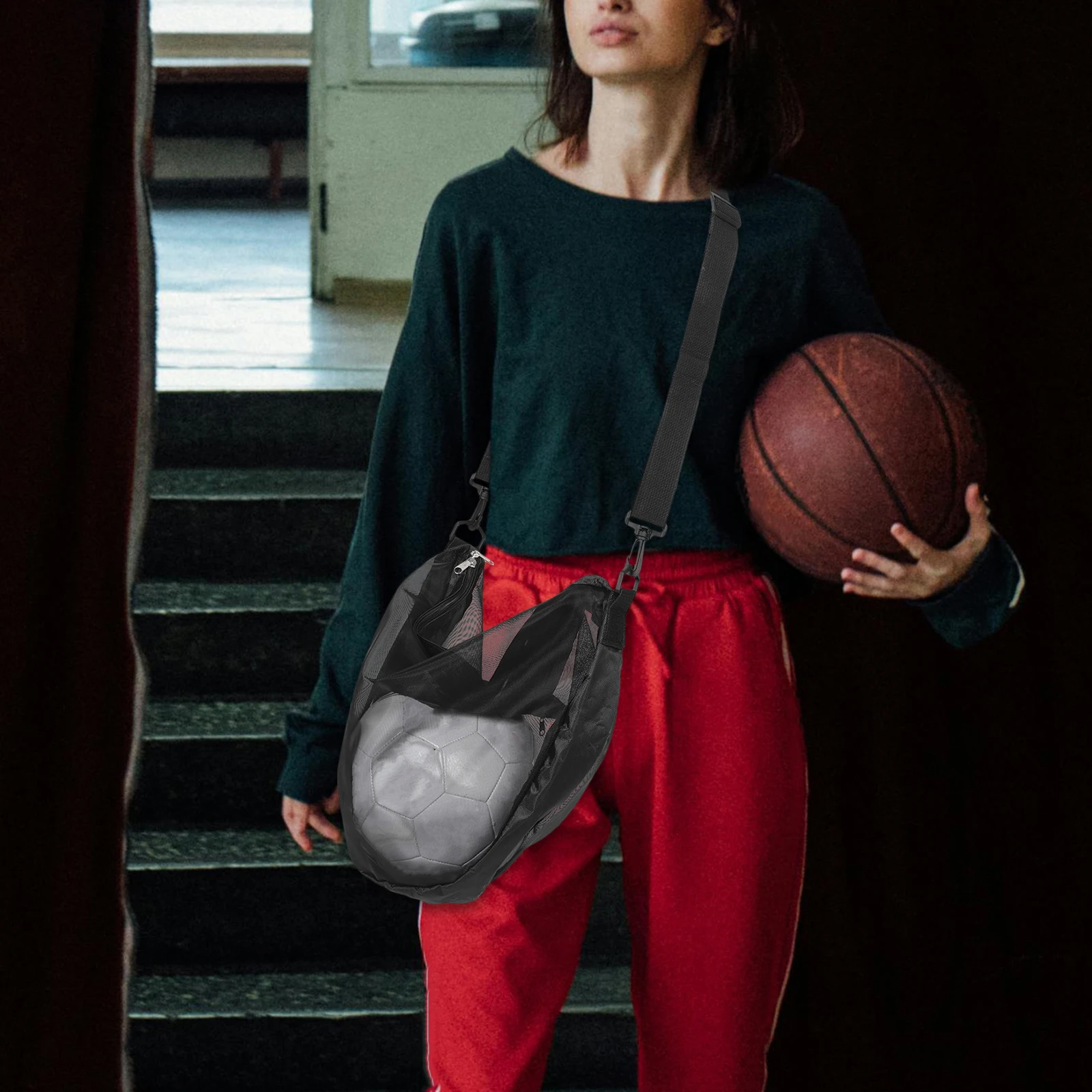 Torba sportowa z regulowanym paskiem, duża pojemność, siatka 50x36cm na koszykówkę, piłkę nożną, siatkę do przechowywania, dla dzieci, drużyny, siatkówki, rugby.