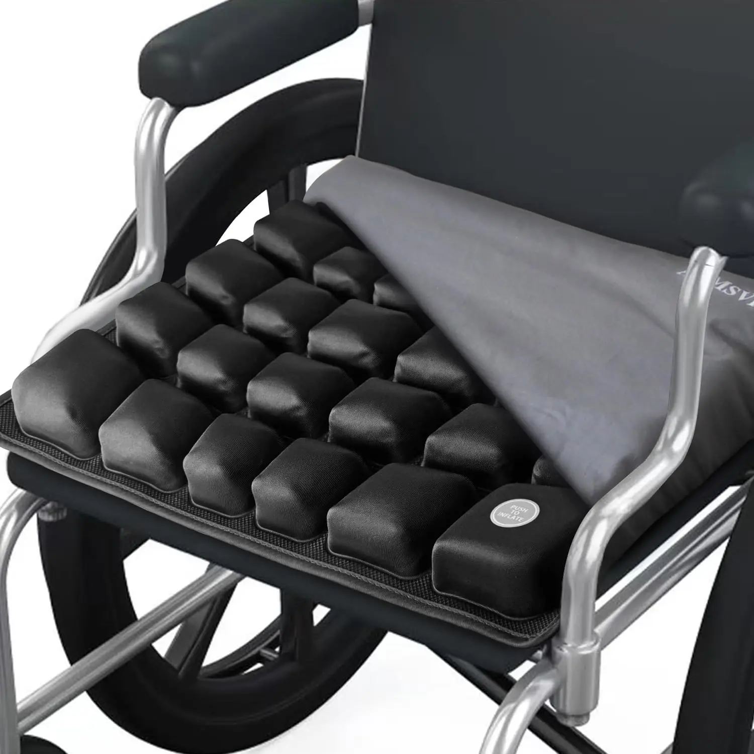 

Inflatable Seat Cushion for Car Office Wheelchair, Adjustable Firmness Ergonomic Back Support, Grey Cover 18x16x2.1 inches