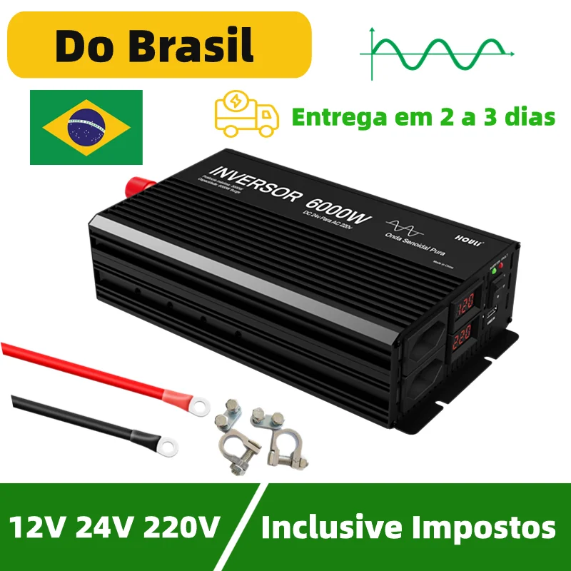 Sine wave inverter 12v 24v 220v dc to ac 60hz power converter usb socket brasil plug transformer acessorios para carro