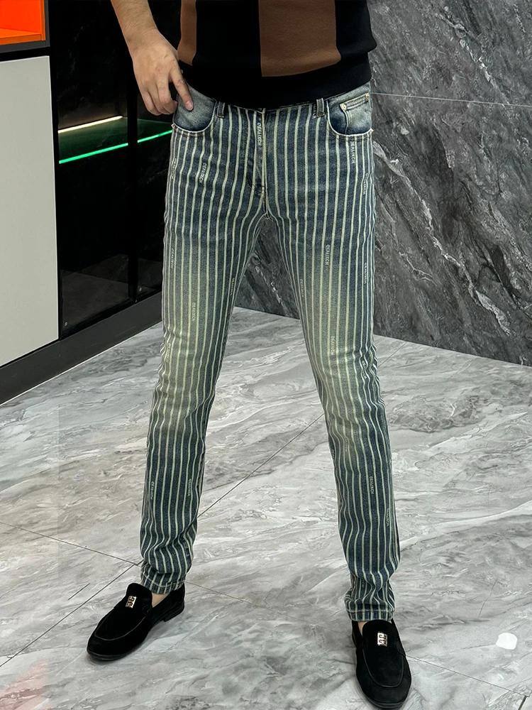 

Ele Printed Slim Fit Men's Jeans Elastic Waist Casual Sle Four Seasons Wear Comfortable Stretch Denim Trousers