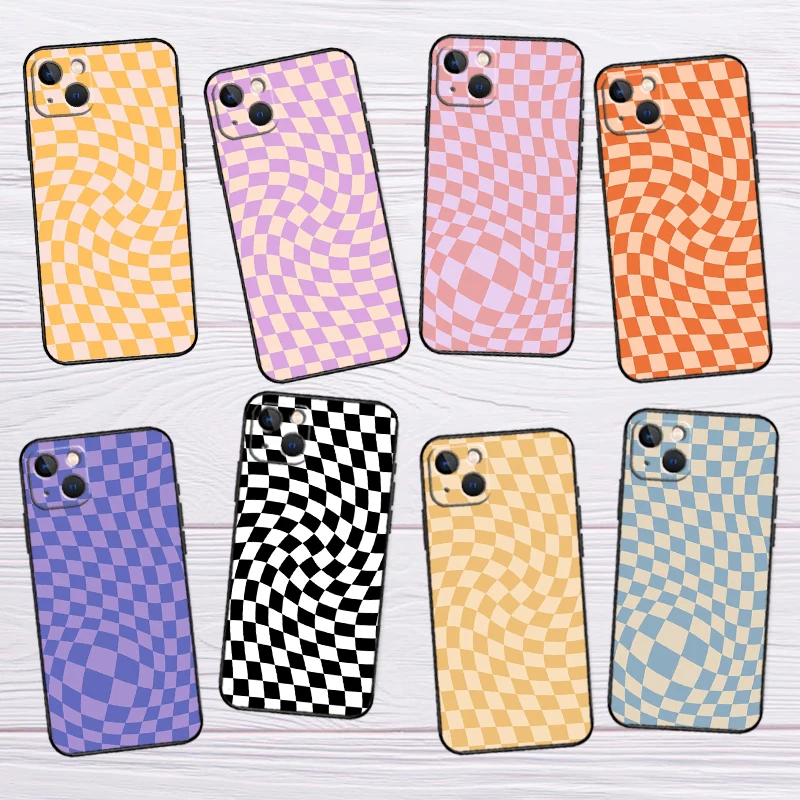 Check Orange Green Moss Twist Phone Case For iPhone 16 15 14 11 12 13 Pro Plus X XR XS Max 13 Mini Soft TPU Cover