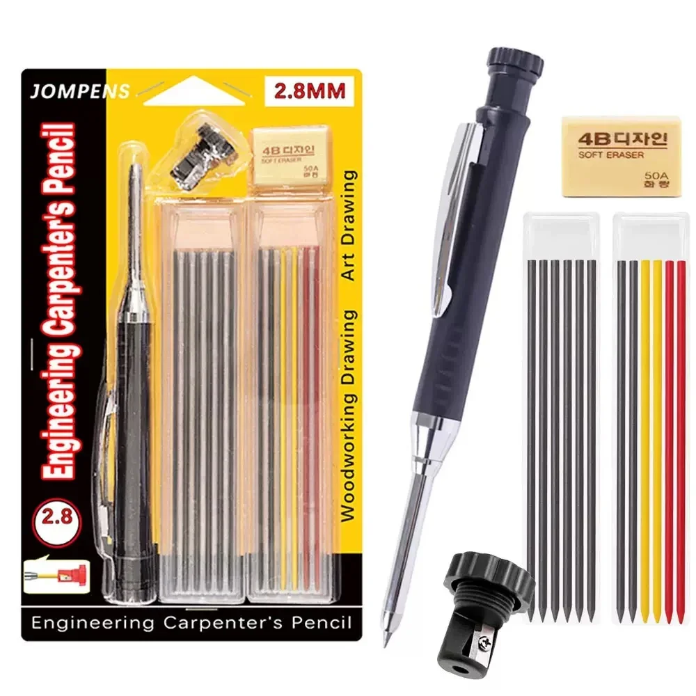 Solid Carpenter Pencil Set Deep Hole Marking Tool Pen Built In Pencil Sharpener Carpenter Lead Core Automatic Pencil Drawing Pen