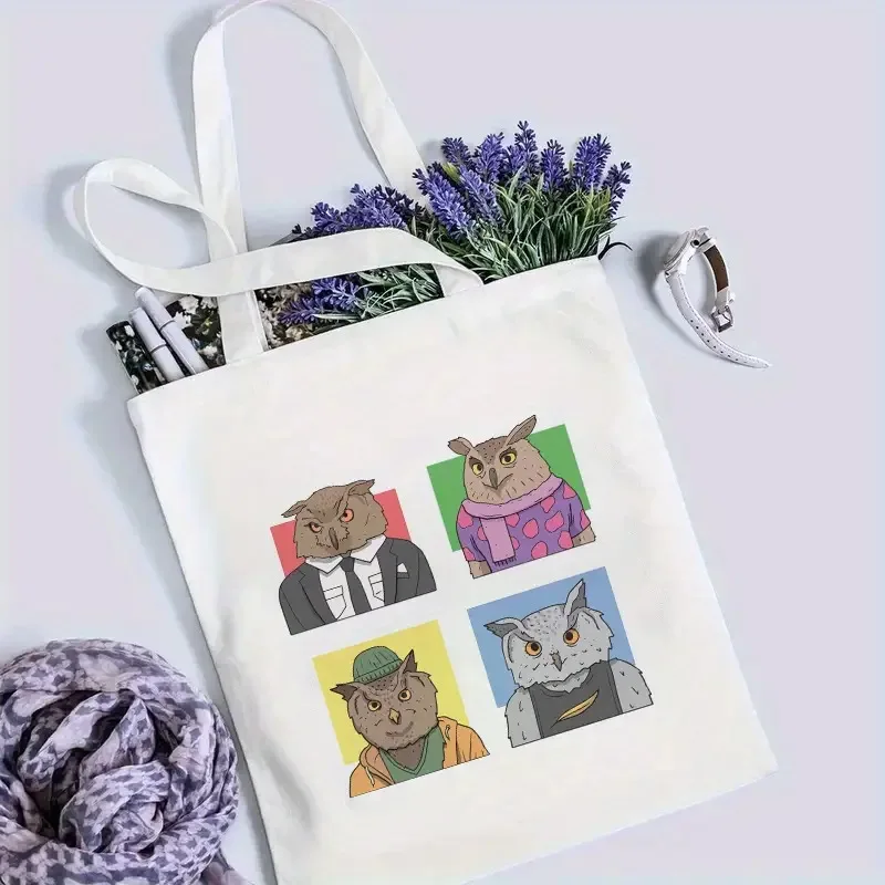 Cozy Winter Window Girl Coffee Canvas Tote Bag Cute Cartoon Casual Shopping Handbag Warm Friend Gift Reusable Shopping Bag