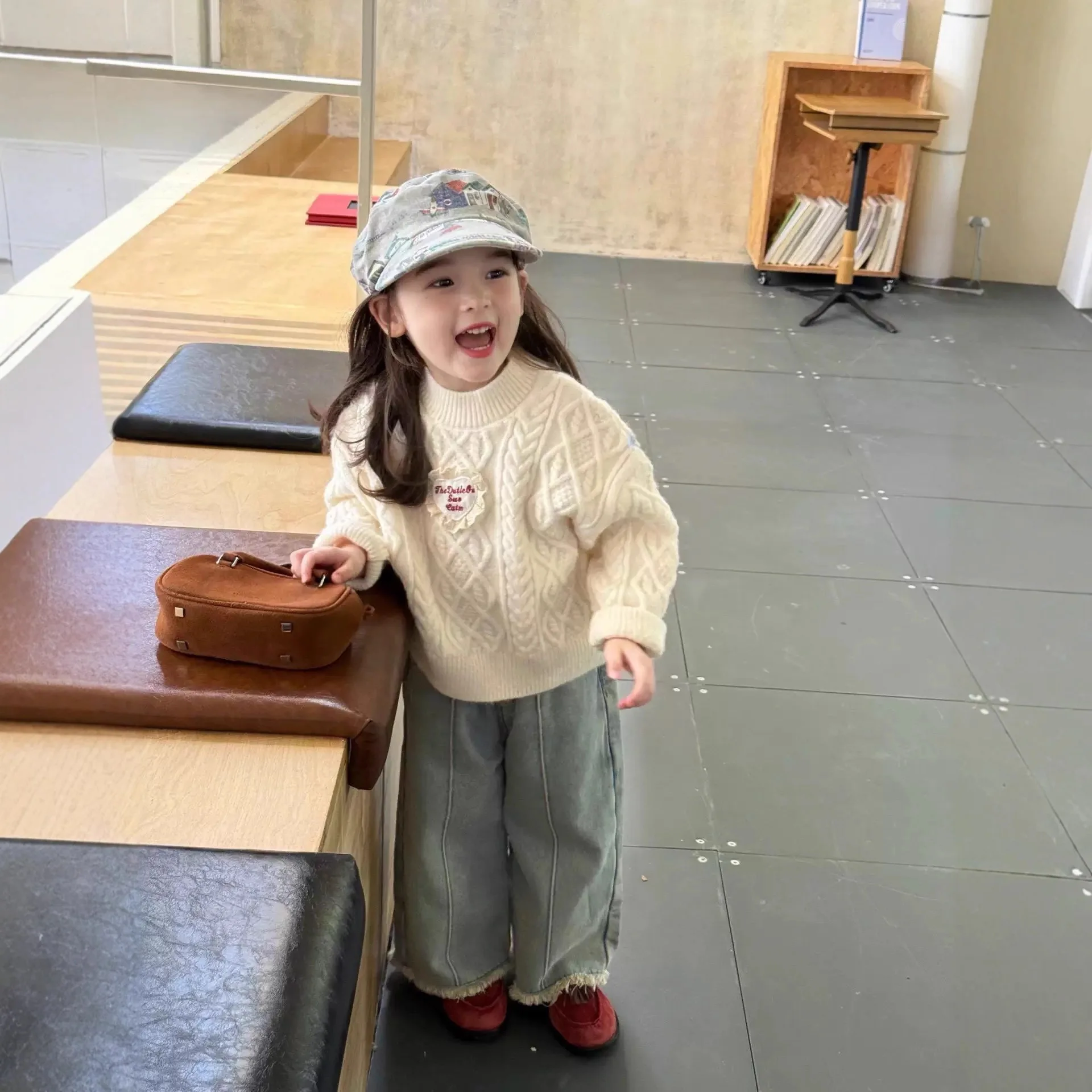 سترة سميكة بلوفر عصري محبوك سترة الأطفال الفتيات ملابس الخريف الكورية فضفاضة عادية حلوة لطيف الصلبة #3