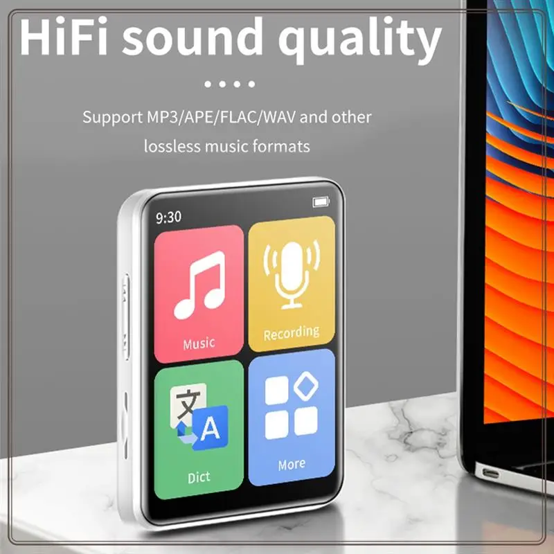 Мини-портативный MP3-плеер Bluetooth Маленький музыкальный плеер Сенсорный экран Walkman Спортивный музыкальный плеер Встроенная карта 32G-Белый Прочный