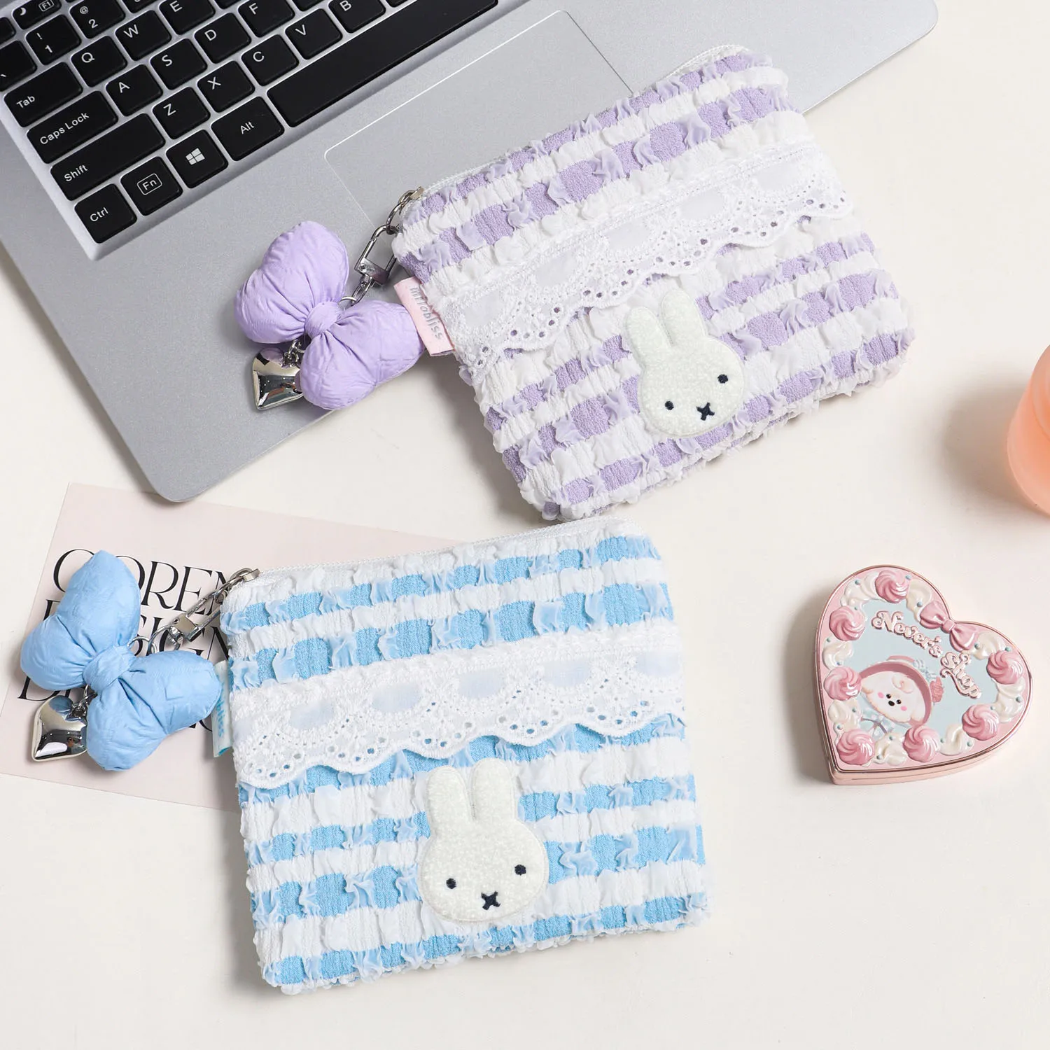 حقيبة مستحضرات التجميل على الطراز الكوري من ميفي كاواي، حقيبة لطيفة مزخرفة بالدانتيل، محفظة للعملات المعدنية على شكل فقاعات، حقيبة متعددة الوظائف #4