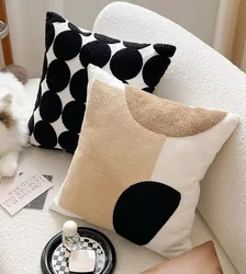 Ins Black White Chessboard Grid Embroidered Creative Pillowcase Back Cushion Cover Home Decoration Sofa Bed Chair Living Room