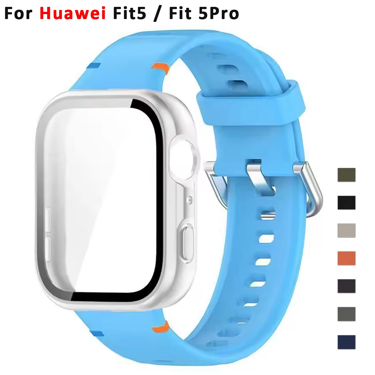 PC-Hülle aus gehärtetem Glas + Band für Huawei Fit5 / Fit 5Pro Fit4 Fit4Pro Silikonarmband Schutzhülle Sportband Armband