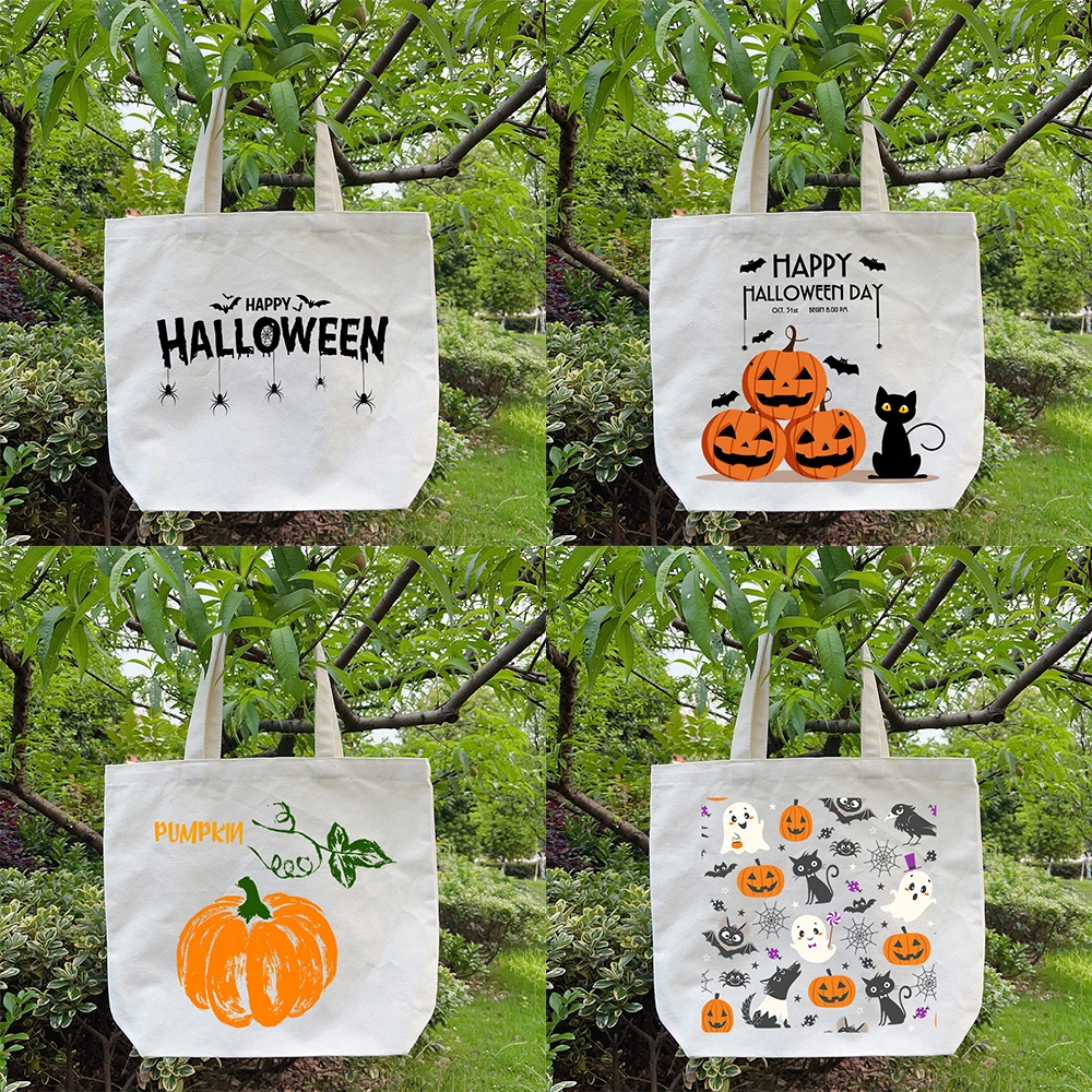 Halloween Decor Gift Large Capacity Tote Bag Lightweight Shoulder Bag for Women Pumpkin Ghost Bat Canvas Shopping Bag Handbag