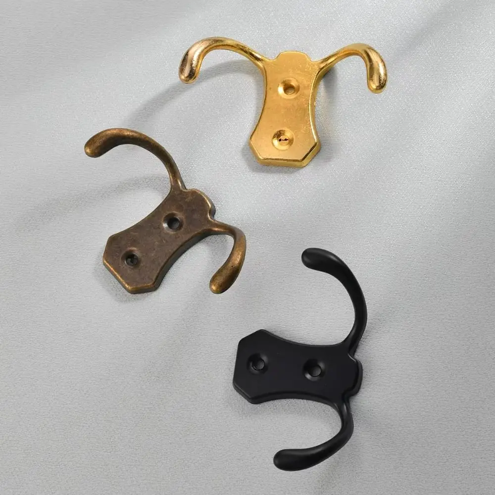 3PCS Zinc Alloy Double Hook European Style Antique Finish Metal Coat Hook Sturdy Double Prong Fitting Room Hook Home Entryway