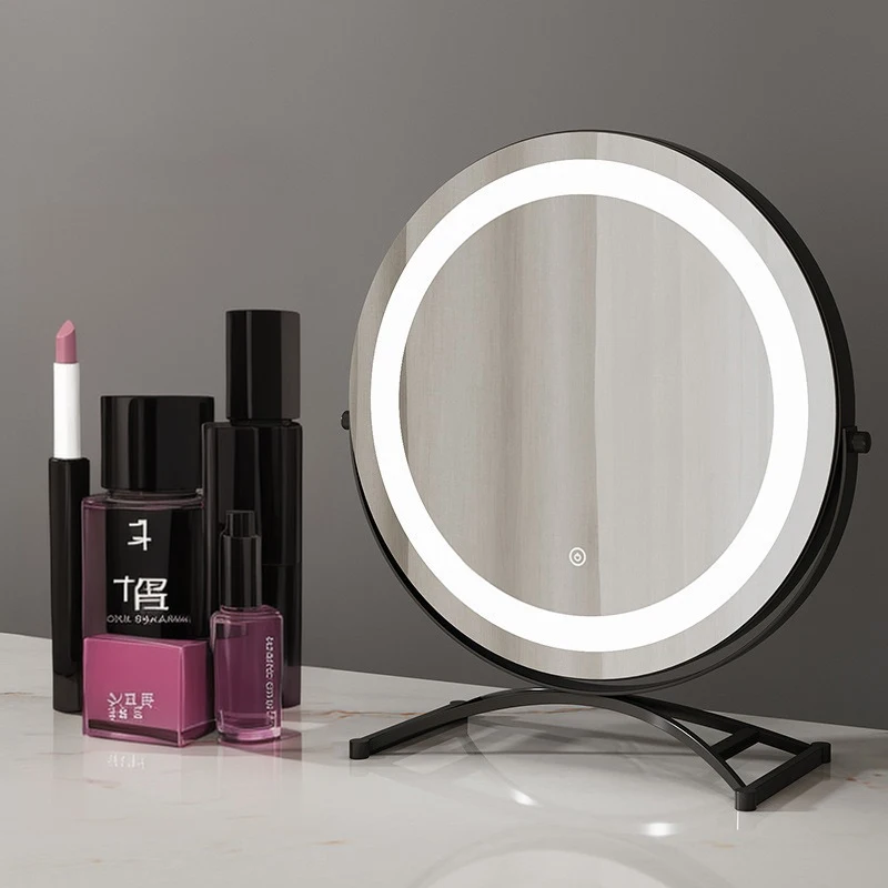 

New Style Desktop Metal Round LED Dimming Vanity Makeup Glass Circular Cosmetic Mirror