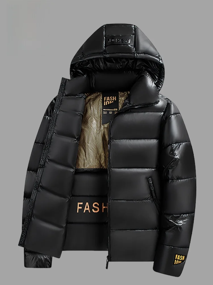 

Lormen Men's Thickened Warmth Cotton Jacket with Hood Detachable Versatile Mid-Young Adult Outerwear Black Gold Autumn Winter