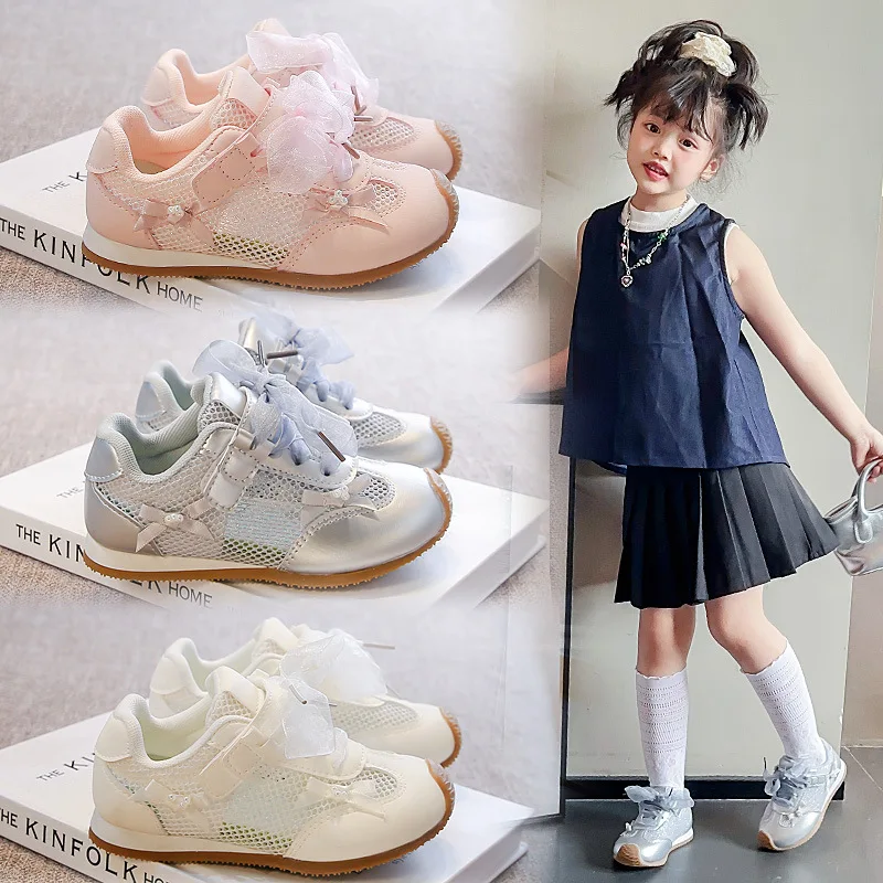 

Детская повседневная обувь для девочек, весна-осень 2023, новая модная нескользящая кружевная детская обувь принцессы в корейском стиле с мягкой подошвой