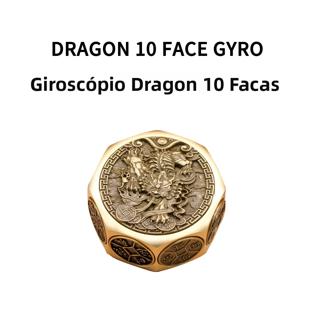 Pião de Dedo Fun Ho de Latão com Padrão de Dragão de 10 Faces, Brinquedo Divertido para Aliviar o Tédio e o Estresse, para To...
