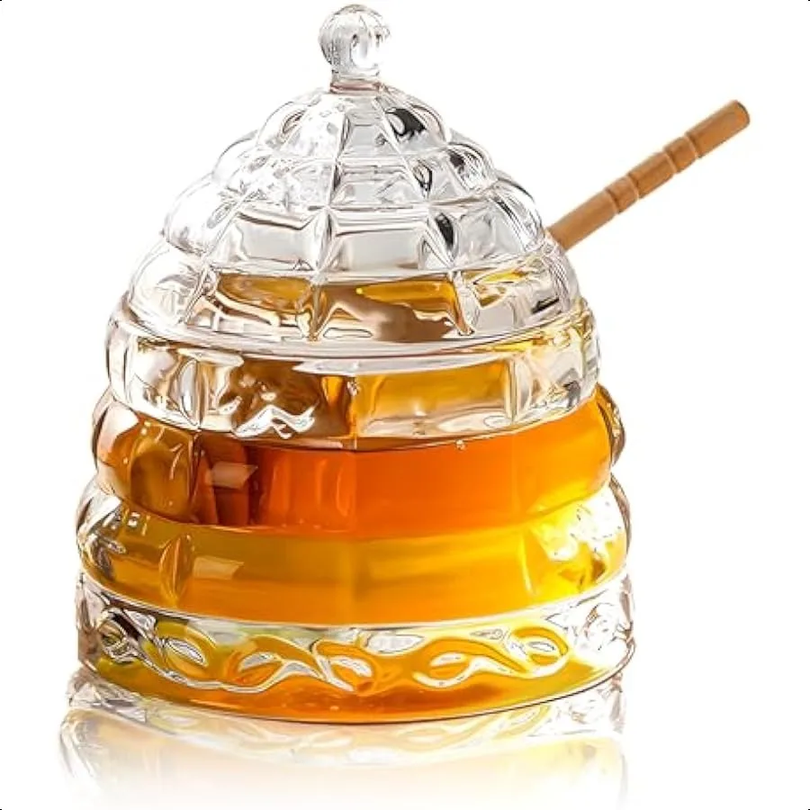 

Honey Jar with 1 Dipper Honey Jar and Dipper Set Large Glass Honey Pot storage Honey Dish with stick for Jam Jelly Syrup