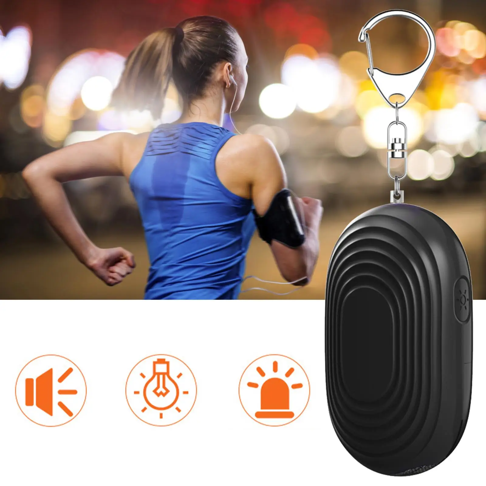 Alarma Personal segura con luz LED nocturna para mujer, llavero de alarma de seguridad de 120dB para senderismo, viajes, correr de noche, acampar