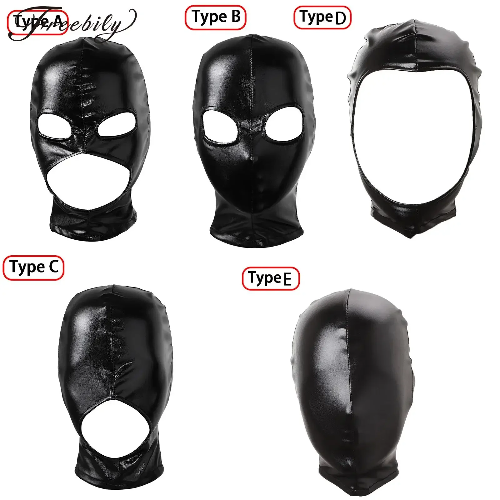 

Masque facial Cosplay en cuir PU pour femmes et hommes, masque de tête en Latex, yeux ouverts, bouche