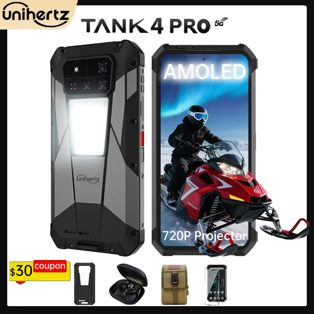 Unihertz Tank 4 pro 8849 Smartphone Android 14 with 720P Projector 5G AI Dimensity 8300 1TB ROM 3K AMOLED 11600mAh 120W Charger