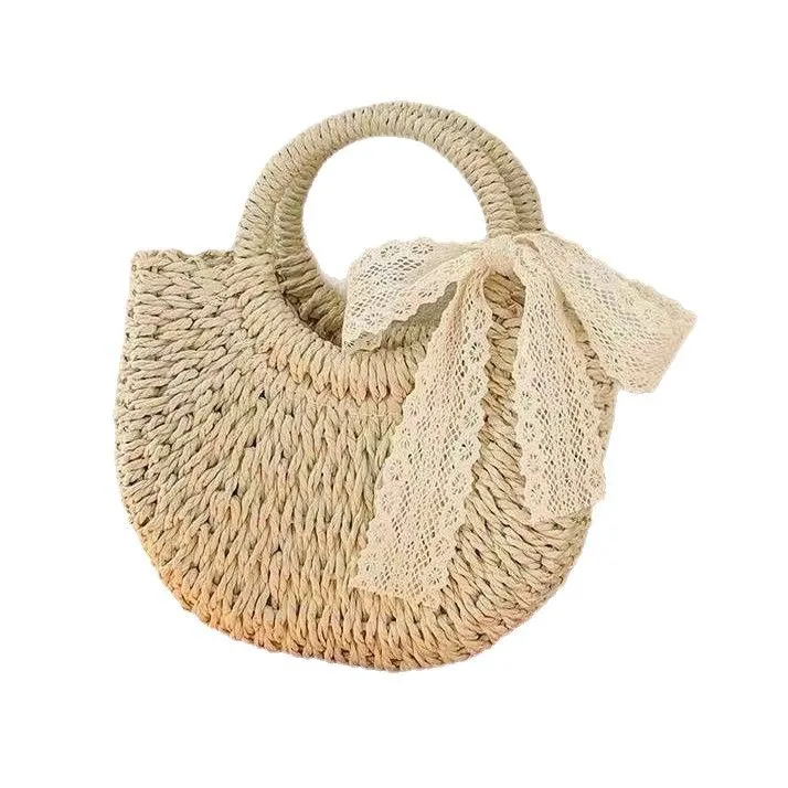 

Summer woven women's niche design semi-round straw woven leisure vacation wind beach women's portable messenger bag