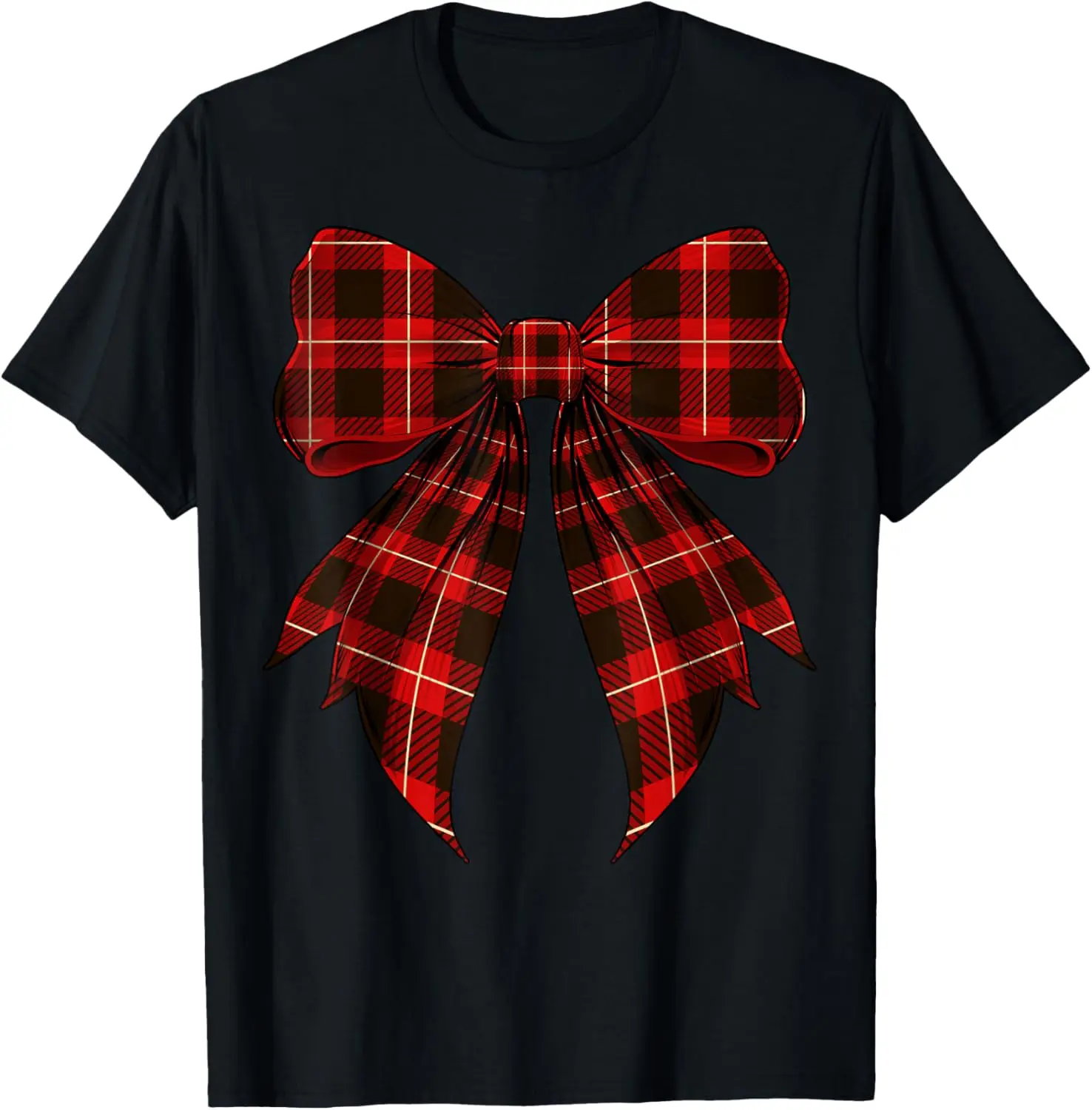 Coquette Bow Red Plaid Pattern Cute Halloween Costume T-Shirt 100% Cotton Trendy Y2K Short-Sleeve Tee-Soft, Quick-Drying,