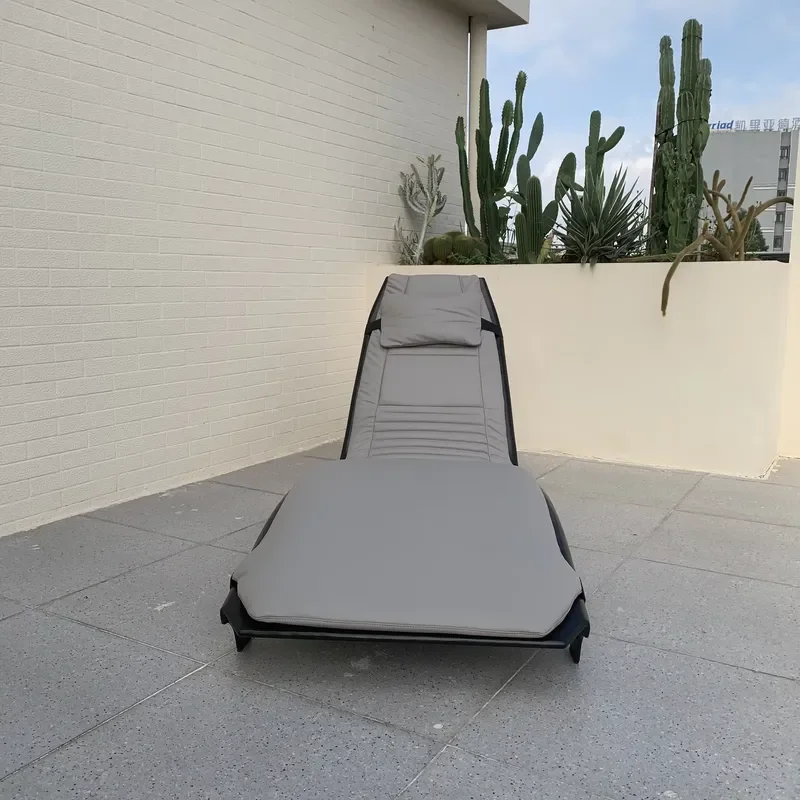 Classic Aluminum Outdoor Lounger with Embossed Logo Durable Poolside Garden Furniture for Relaxation and Sunbathing Comfort