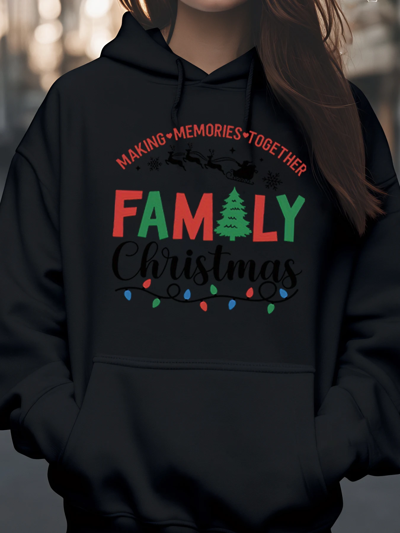 Familie kerstboom lichten print hoodie vakantie cadeau voor dames heren familie bijpassende set