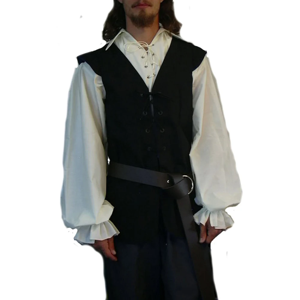 Beach Holiday Vest Male Waistcoat Bandage Casual Classic Costume Gothic Medieval Pirate Renaissance Sleeveless