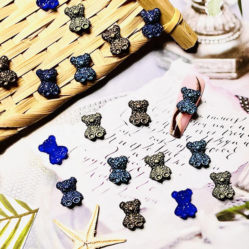 20pcs miniso bling bear cartoon nail charms for diy nail making cute mini resin flatback nail art decoreation