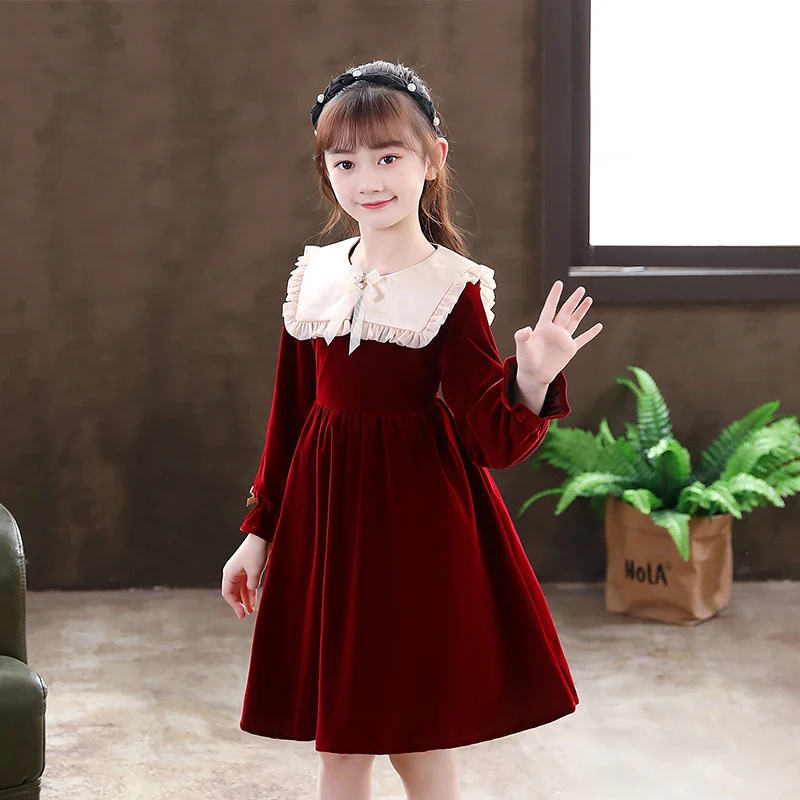 2024 autumn Europ winter Girl Long Sleeve Kids Clothes Teens Party Princess Dresses Retro Children Christmas Russian 8 12 year