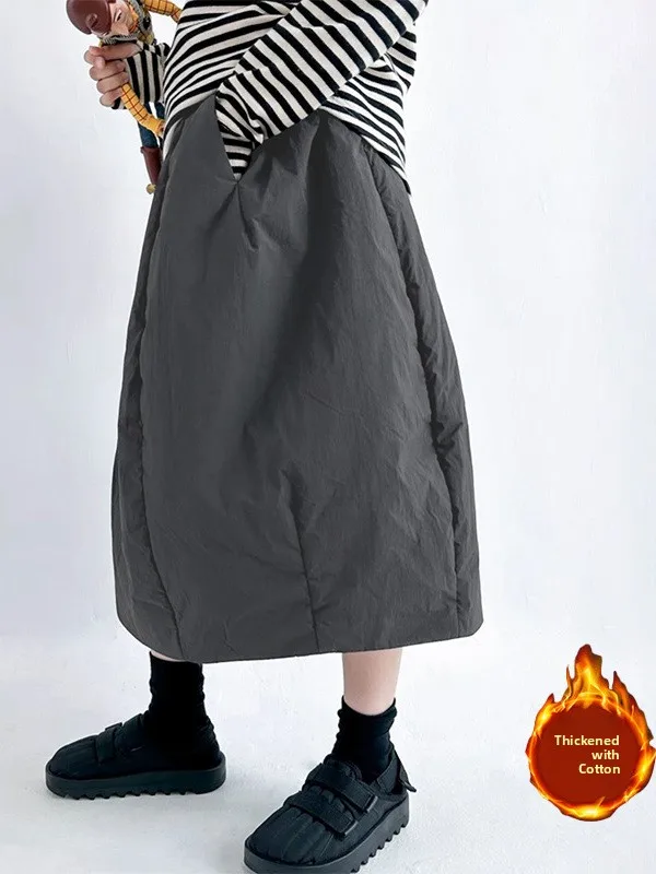 Thiened Cotton Winter New Sle Women's Skirt Faionable All-Match Large Size High Waist Warm f-length Skirt