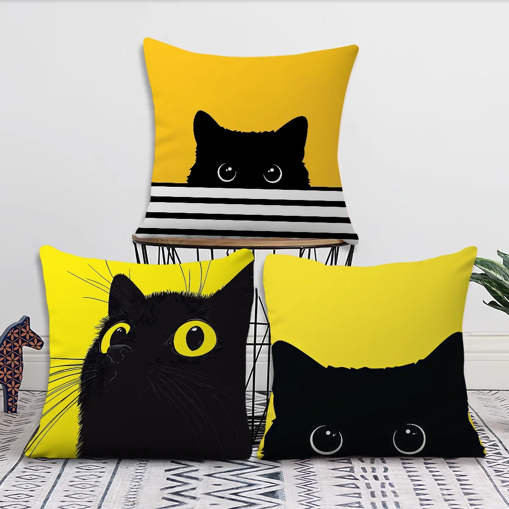 Black Cat Yellow Double-sided Printed pillow cover Short plush Suitable living rooms bedrooms sofas throw cushion cover
