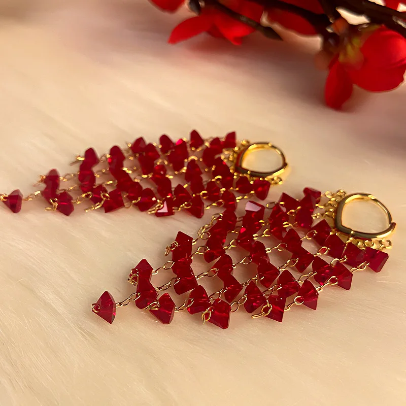 Fashion Shine Glamour Crystal Temperament Earrings Long Flash Temperament Elegant Fashion Trendy Luxury Jewelry