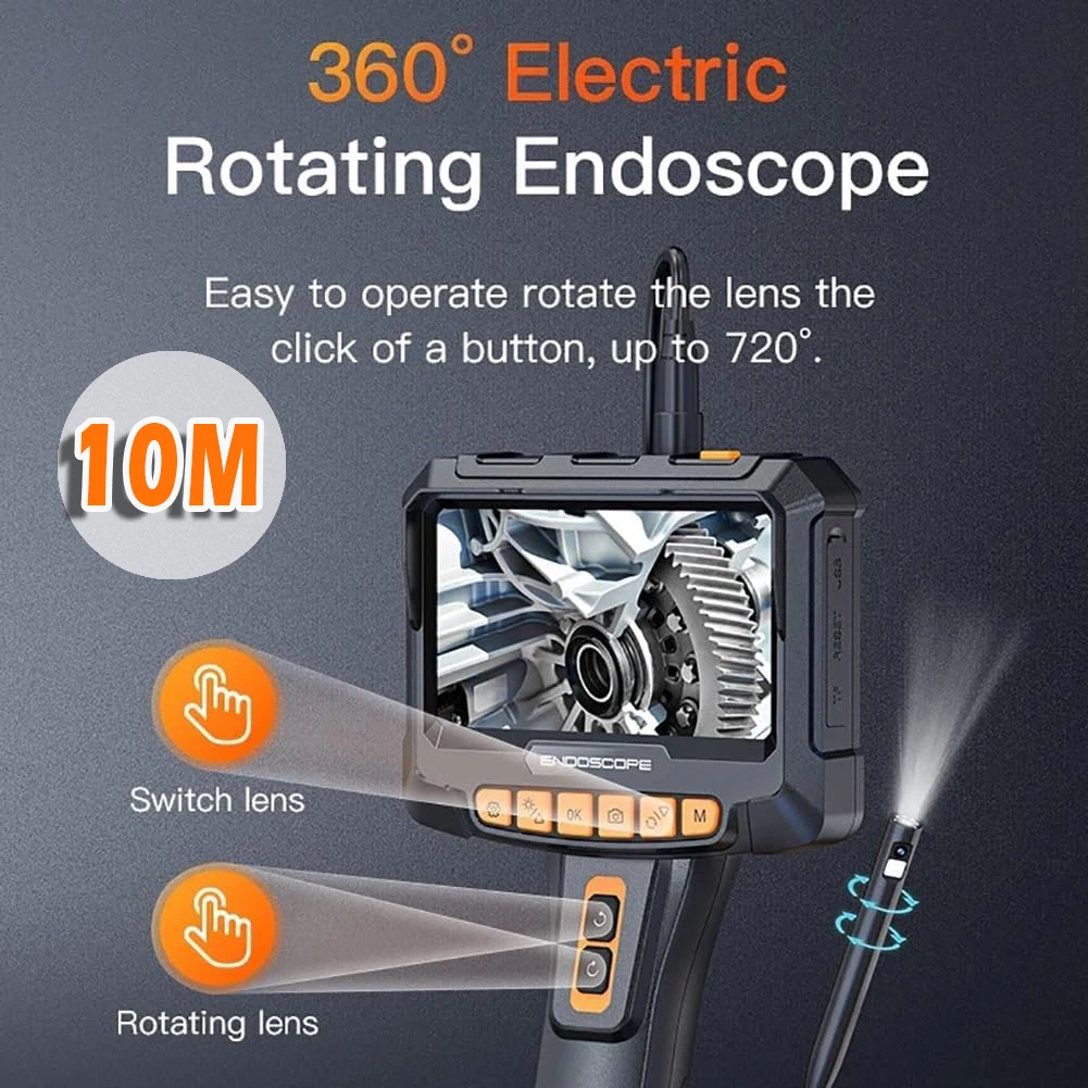 8mm 5in 360° 1080P Dual Lens Piping Automotive Controlled Industrial Rotary Endoscope Inspection Tools Camera Rotation For Cars