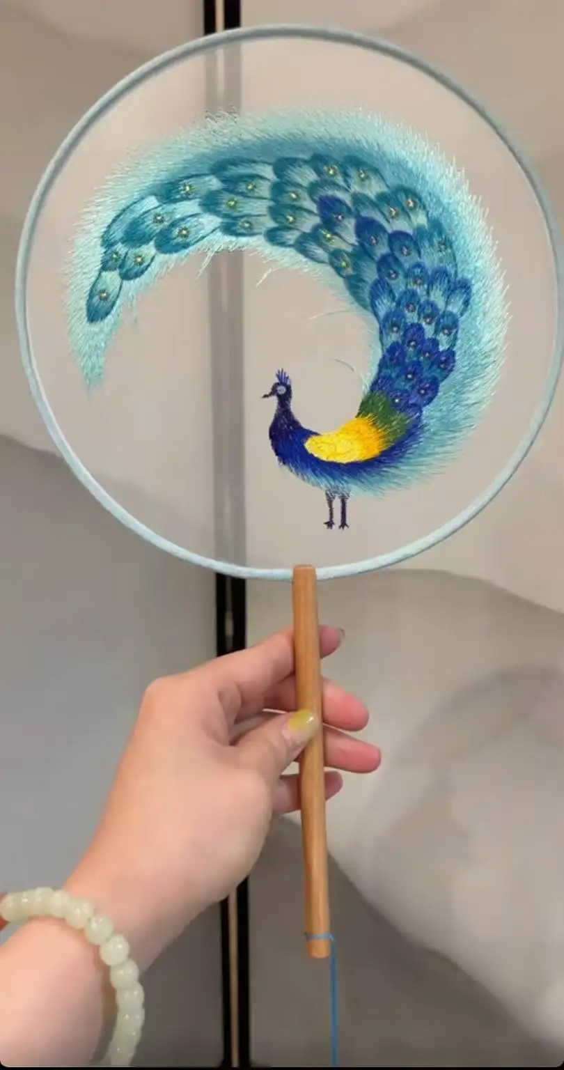 1pcs Su embroidery double-sided embroidery fan peacock ball fan Home decor Photo props