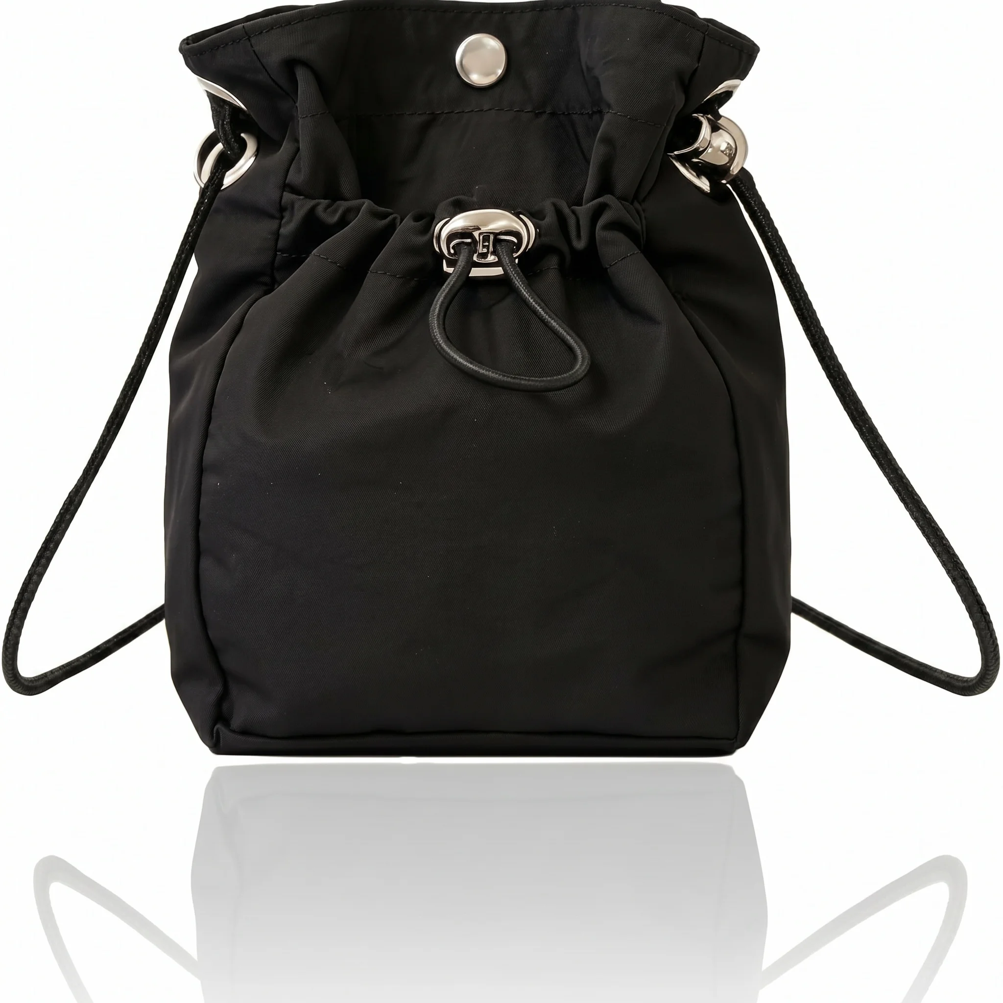 Pomelo Best Mini Nylon Drawstring Crossbody Bag Waterproof Magnetic Snap Small Bucket Shoulder Bag For Daily Travel Outing