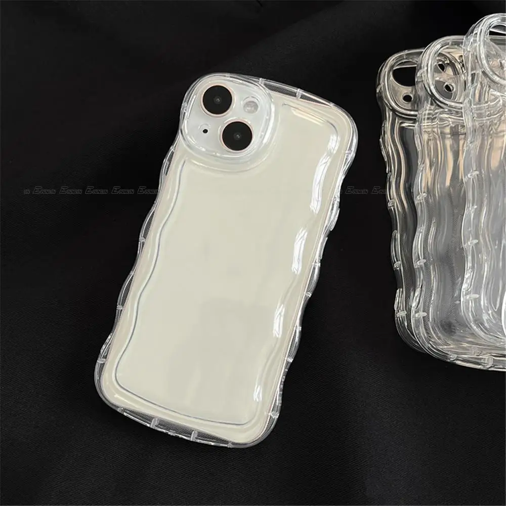 Clear Oval Curly Wave Phone Case For Huawei P60 Art P40 P50 P30 Lite Mate 60 40 50 30 Pro Plus Soft Slim TPU Silicone Back Cover