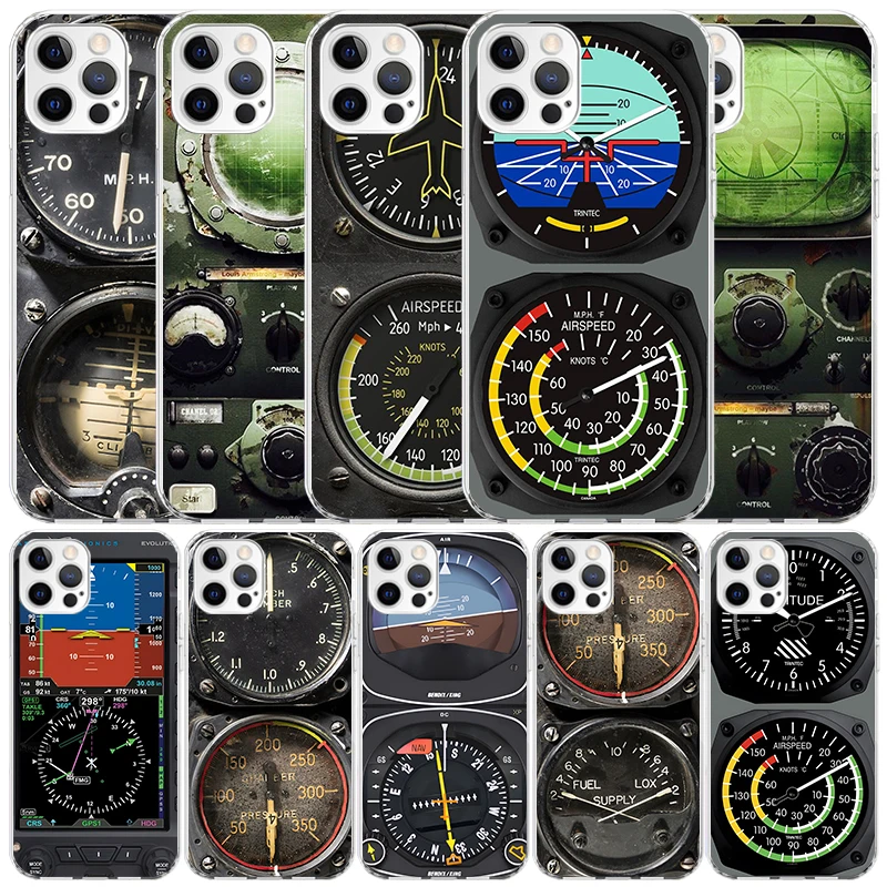 Aviation Aeroplane Helicopter Cockpit Instrument Silicon Call Phone Case For Apple iPhone 16 15 14 11 Pro Max 13 Plus 12 Mini 7 