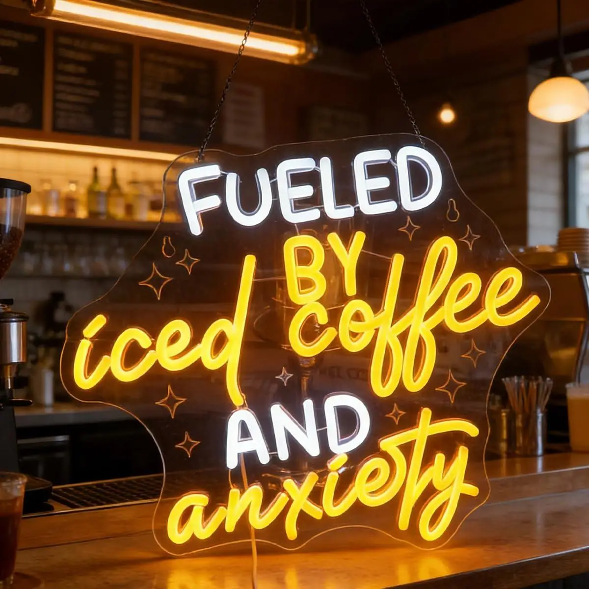 

Неоновая вывеска «Находится под воздействием холодного кофе и тревоги» с USB-подсветкой и регулировкой яркости для дома, офиса, общежития, кофейни, игровой комнаты, в качестве подарка