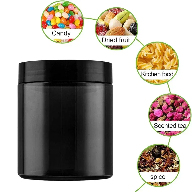 12Pcs 250ml Black Plastic Jar Empty Cosmetic Face Cream Refillable Bottle Travel Pot Storage Containers For Dried Fruit Candy