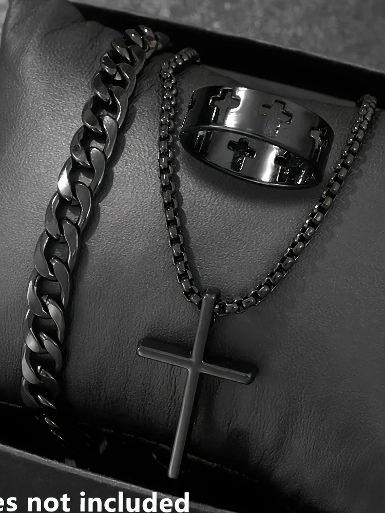 Zestaw Akcesoriów w Stylu Cross-Style Bransoletka Naszyjnik Pierścionek 3 Elementy Stal Nierdzewna Elegancki Odpowiedni dla Kobiet i Mężczyzn Modny Zestaw Prezentowy — 2