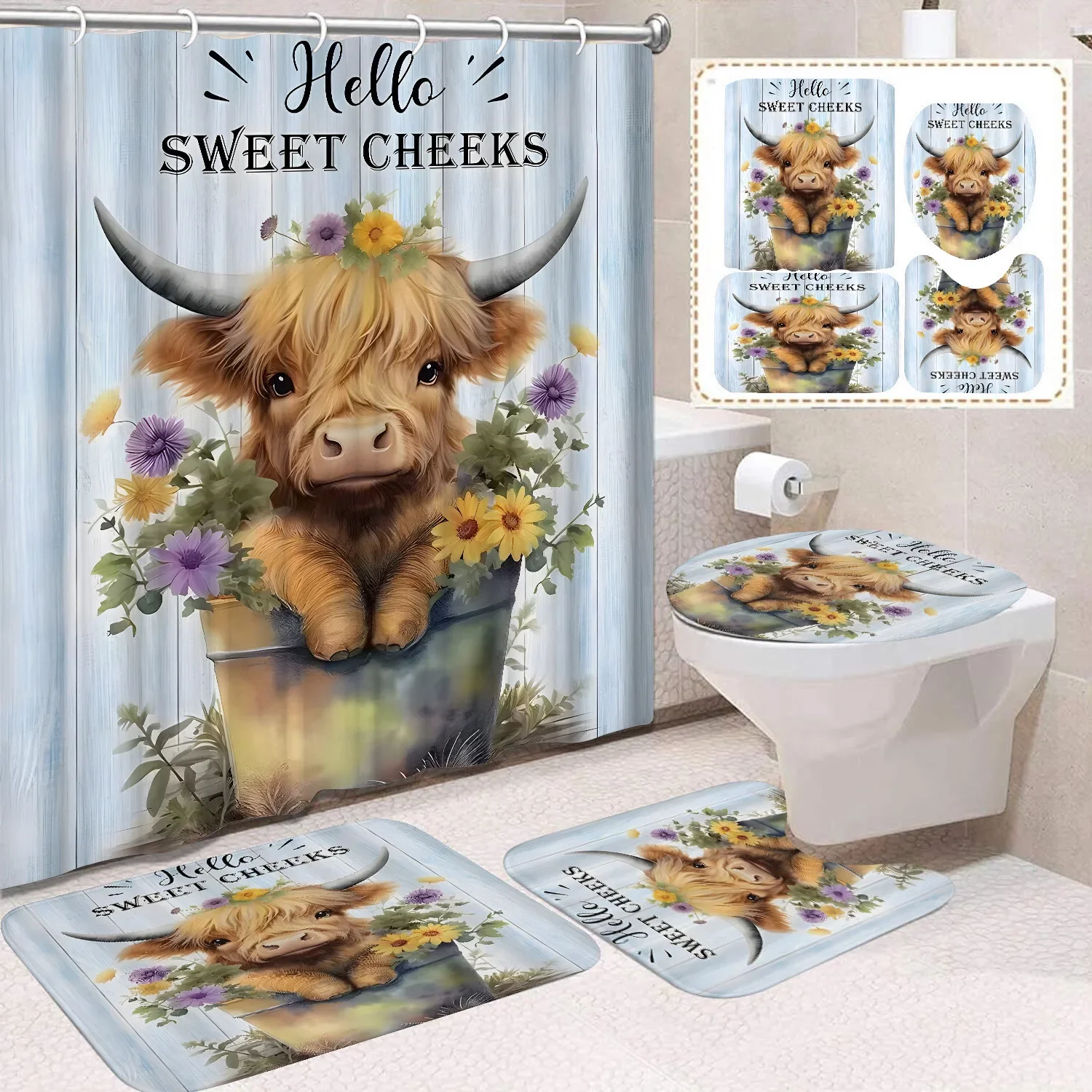 

Милая занавеска для душа с принтом хайлендского крупного рогатого скота, водонепроницаемая прочная полиэстеровая занавеска для ванной для дома, Новый год, Рождество, декор для ванной комнаты