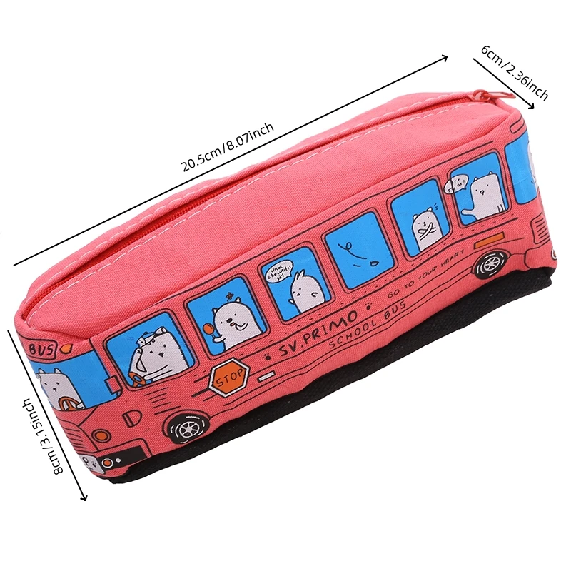 Cartoon Bus Pencil Bag Canvas Large Capacity  Knitting Needles Case Crochet Hooks Storage Bag Sewing Tool Pencil Case