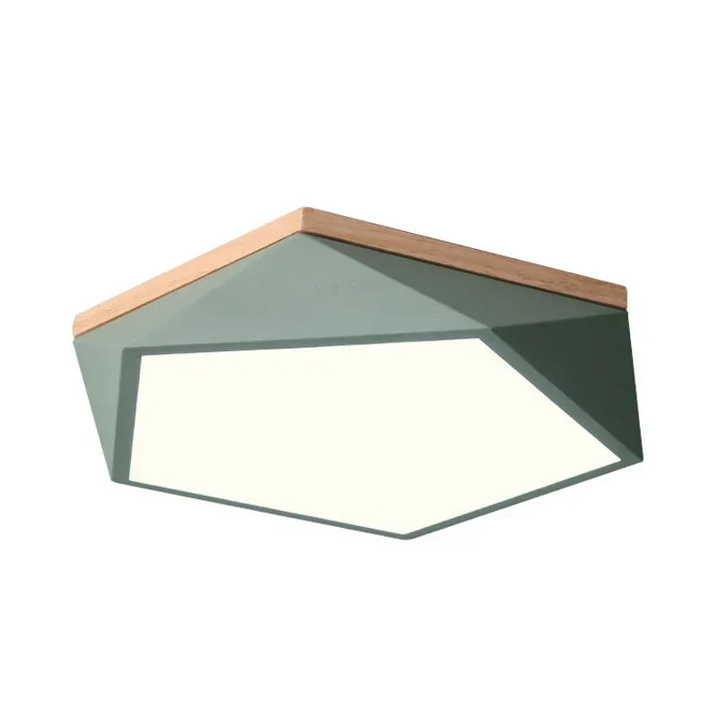 Modern Geometry Ceiling Lamp Wood Iron Diamond Bedroom Restaurant Hotel Dinning Room Green Gray White Black Macaron Color Light